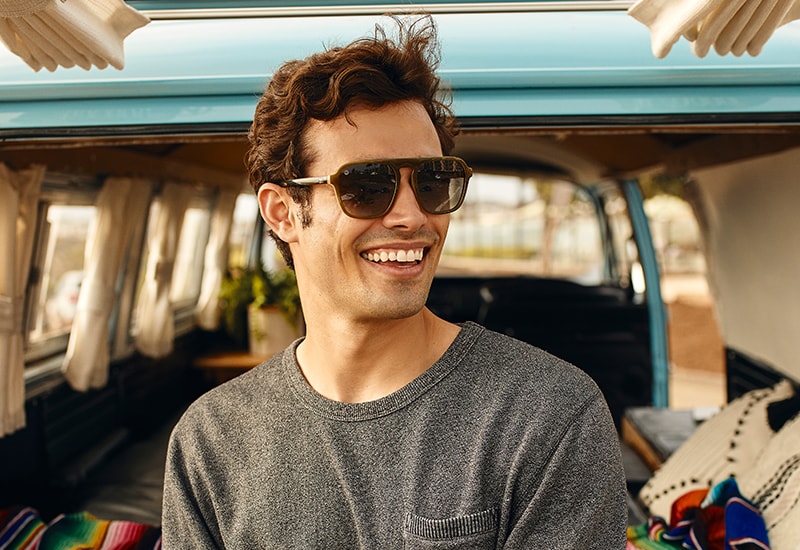 Sunglasses with Coastal Dunes Frames and Polarized Amber Gradient Lenses, Male Model