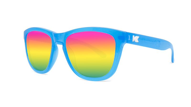 Kids Sunglasses with Glossy Blue Frame and Rainbow Lenses, Threequarter