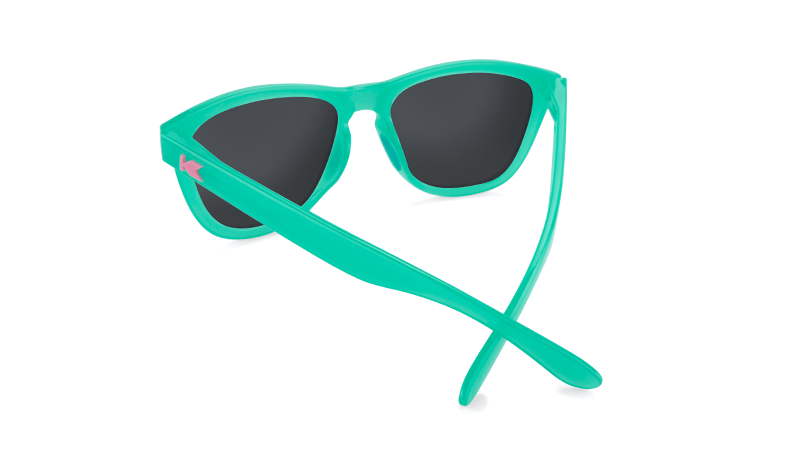 Sport Sunglasses with Aquamarine Frame and Polarized Fuchsia Lenses, Back