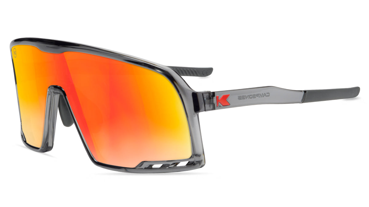 Sport Sunglasses with Clear Grey Frames and Red Sunset Lenses, Flyover