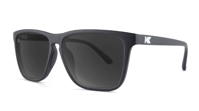 Sport Sunglasses with Matte Black Frame and Polarized Black Smoke Lenses, Threequarter