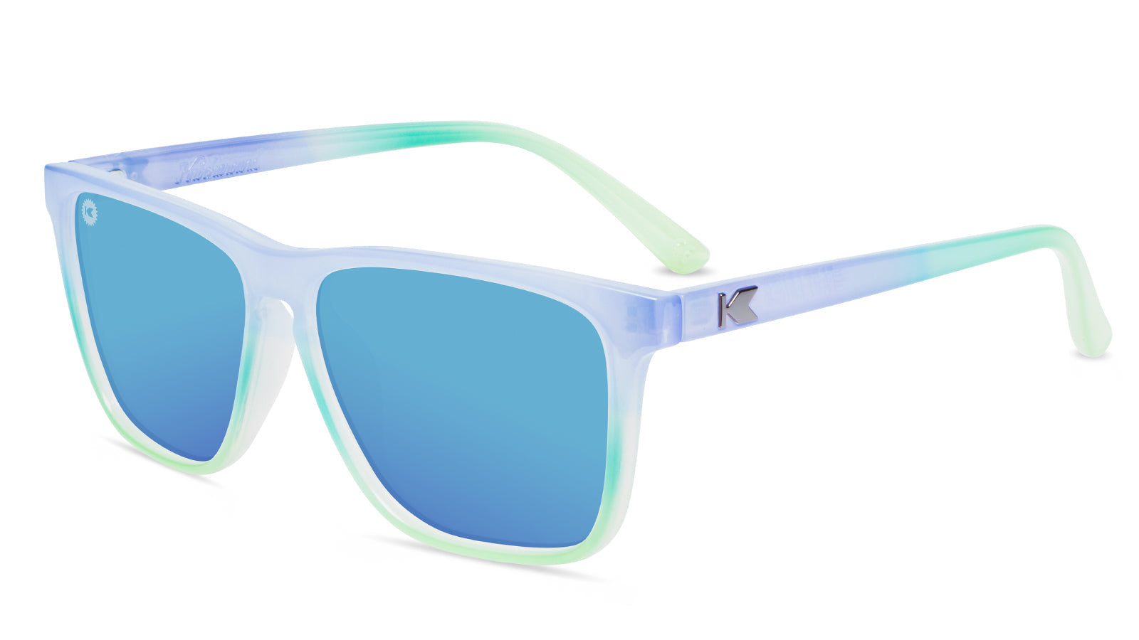 Sunglasses with Purple to Green Fade Frames and Polarized Aqua Lenses, Flyover