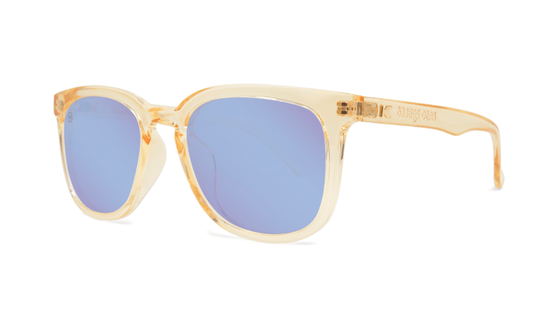 Sunglasses with Glossy Peach Frames and Polarized Snow Opal Lenses, Threequarter