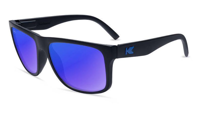 Sunglasses with Matte Black Frame and Polarized Blue Lenses, Flyover