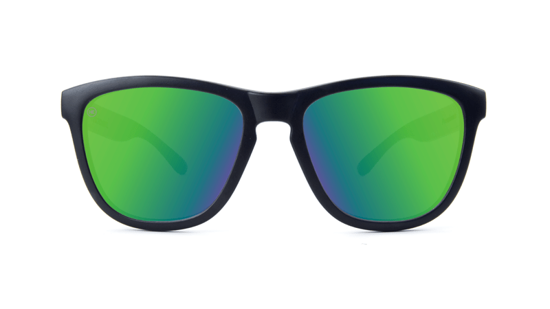 Premiums Sunglasses with Matte Black Frames and Green Moonshine Mirrored Lenses, Front