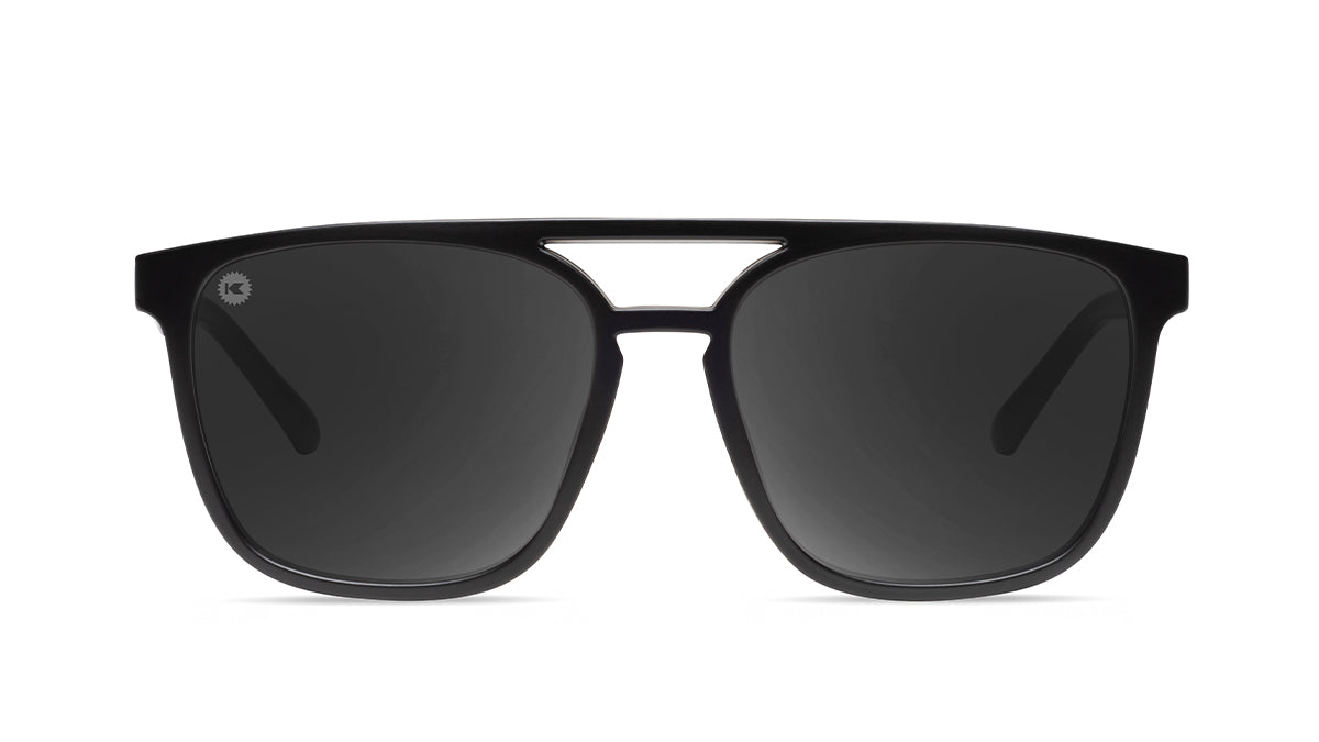 Sunglasses with Matte Black Frames and Polarized Black Smoke Lenses, Front