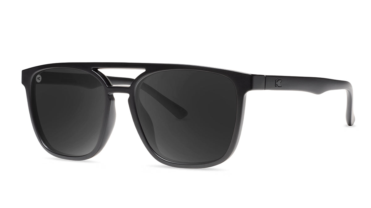 Sunglasses with Matte Black Frames and Polarized Black Smoke Lenses, Threequarter