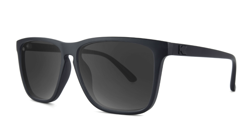 Sunglasses with Matte Black Frames and Polarized Black Smoke Lenses, Threequarter