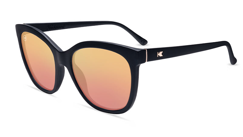 Sunglasses with Matte Black Frames and Polarized Rose Gold Lenses, Flyover