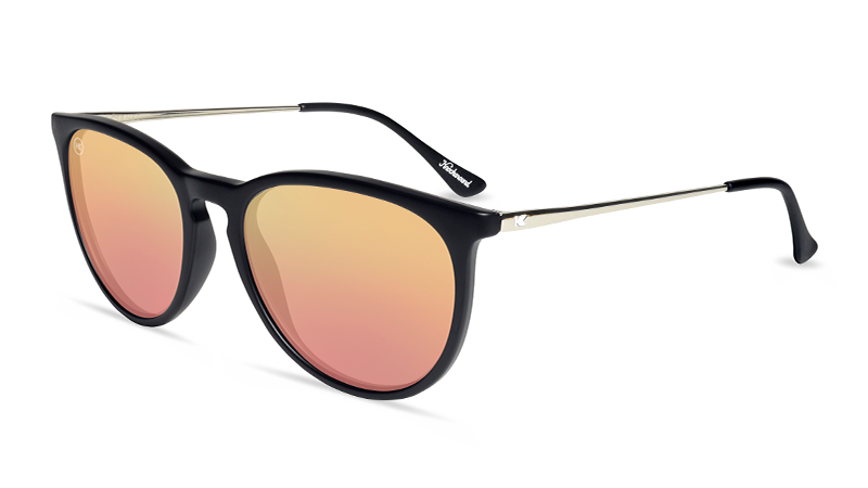 Sunglasses with Matte Black Frames and Polarized Rose Gold Lenses, Flyover