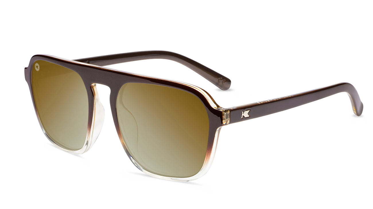 Sunglasses with Brown Frames and Polarized Gold Lenses, Flyover