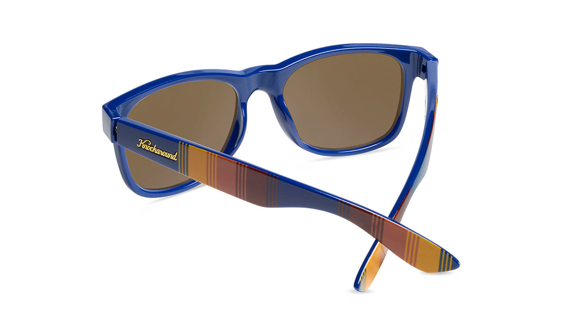 Sunglasses with Glossy Blue Frames and Polarized Amber Lenses, Back