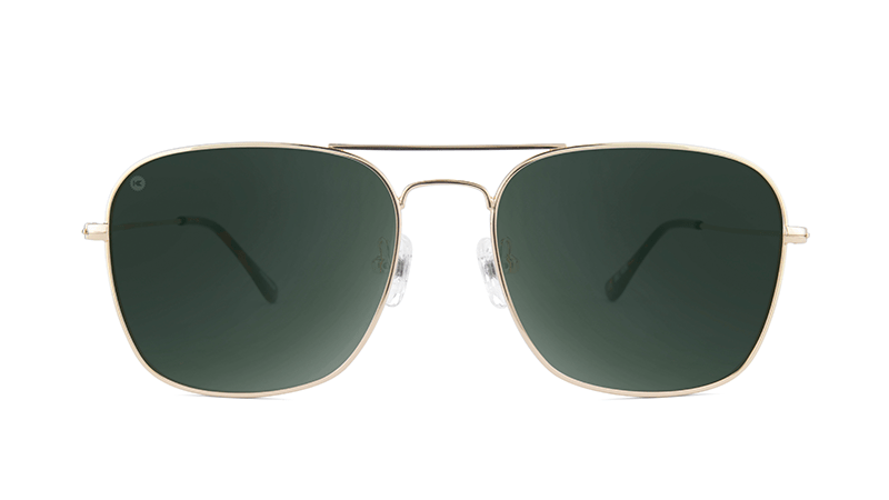 Sunglasses with Gold Metal Frame and Polarized Aviator Green Lenses, Front