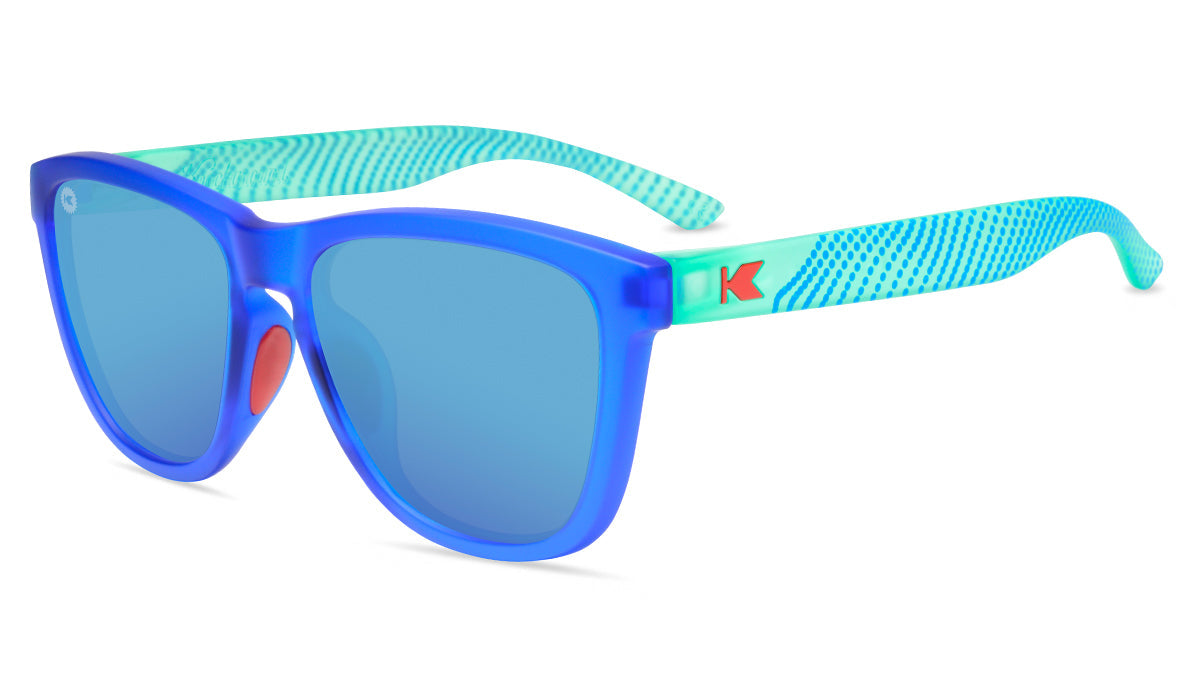 Sport Sunglasses with Blue Fronts and Mine Green Arms and Polarized Aqua Lenses, Flyover