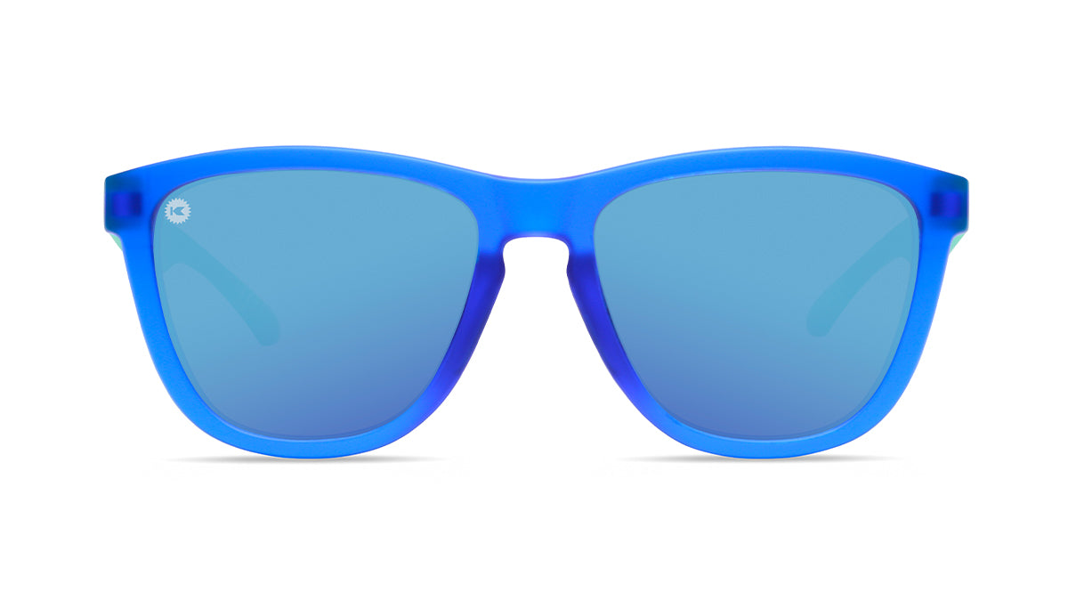 Sport Sunglasses with Blue Fronts and Mine Green Arms and Polarized Aqua Lenses, Front