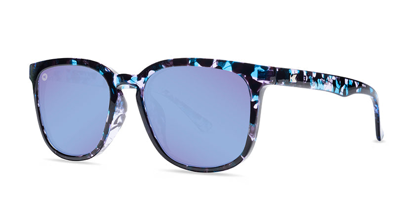 Sunglasses with Indigo Ink Frames and Polarized Snow Opal Lenses, Threequarter