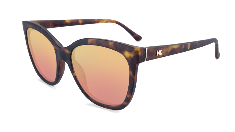 Sunglasses with Matte Tortoise Shell Frames and Polarized Rose Gold Lenses, Flyover