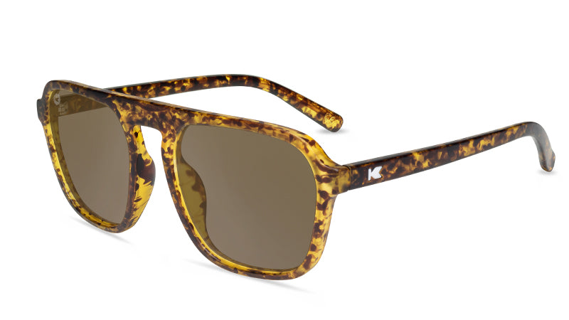 Sunglasses with Matte Tortoise Frames and Polarized Amber Lenses, Flyover