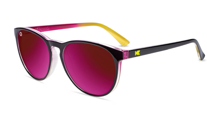 Sunglasses with Black Frame and Polarized Fuchsia Lenses, Flyover