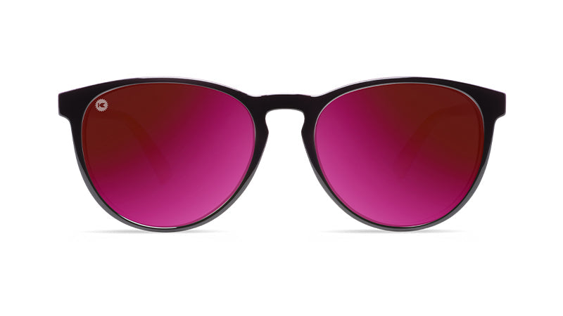 Sunglasses with Black Frame and Polarized Fuchsia Lenses, Front