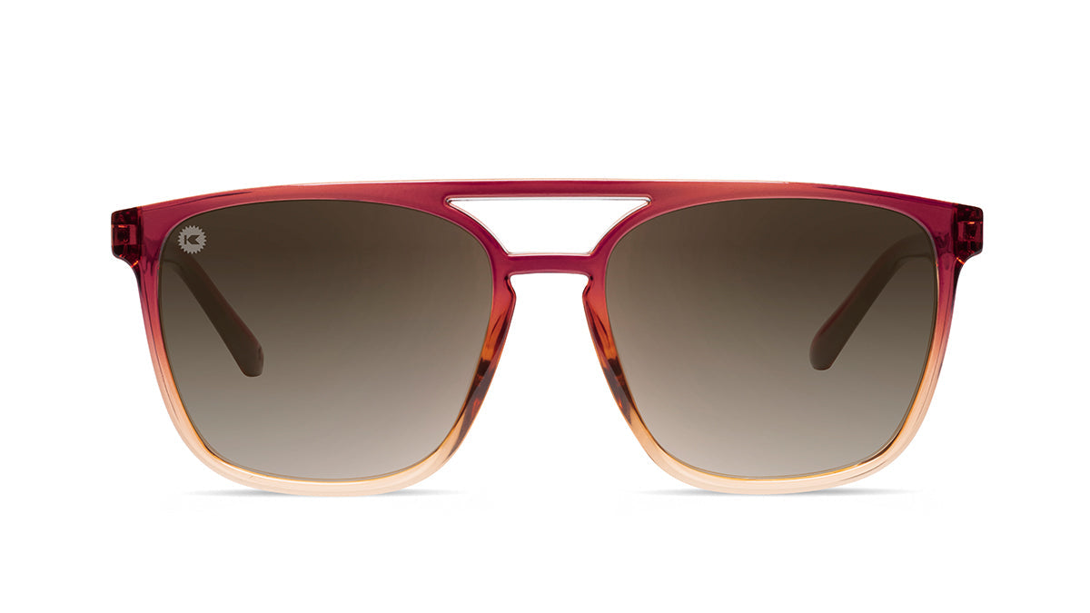 Sunglasses with Red and Yellow frames and Polarized Amber Gradient Lenses, Front