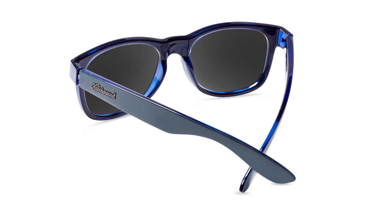 Sunglasses with glossy Blue Frames and Polarized Moonshine Lenses. Back