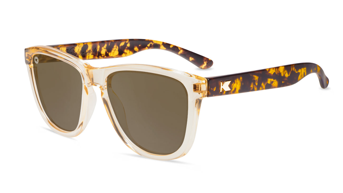 Sunglasses with Tortoise Shell Arms and Orange Fronts With Polarized Amber Lenses, Flyover