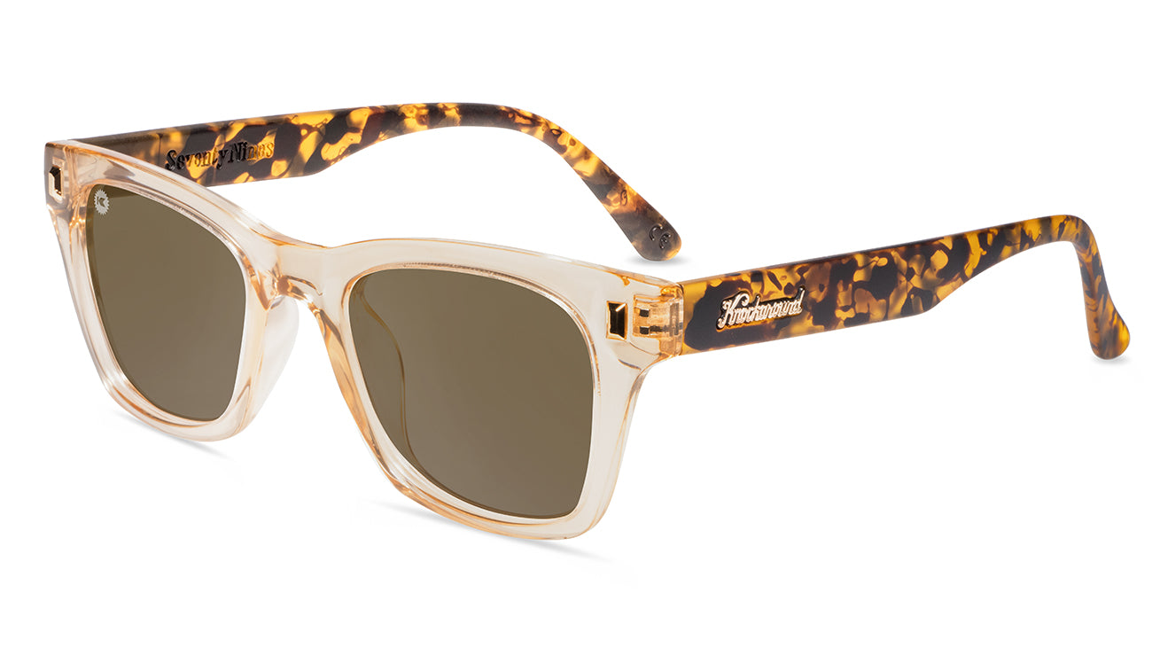 Sunglasses with Tortoise Shell Arms and Orange Fronts With Polarized Amber Lenses, Flyover