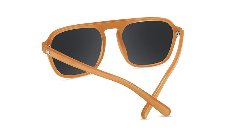 Sunglasses with Orange Frames and Polarized Green Lenses, Back