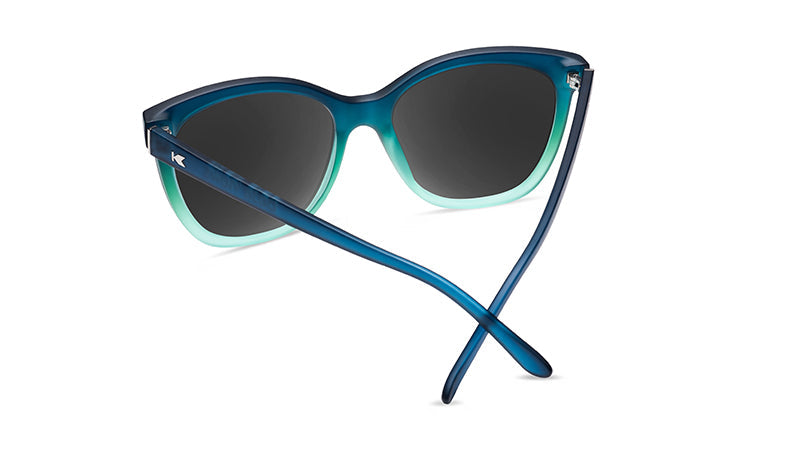 Sunglasses with Deep Blue to Light Blue Frames and Polarized Black Lenses, Back