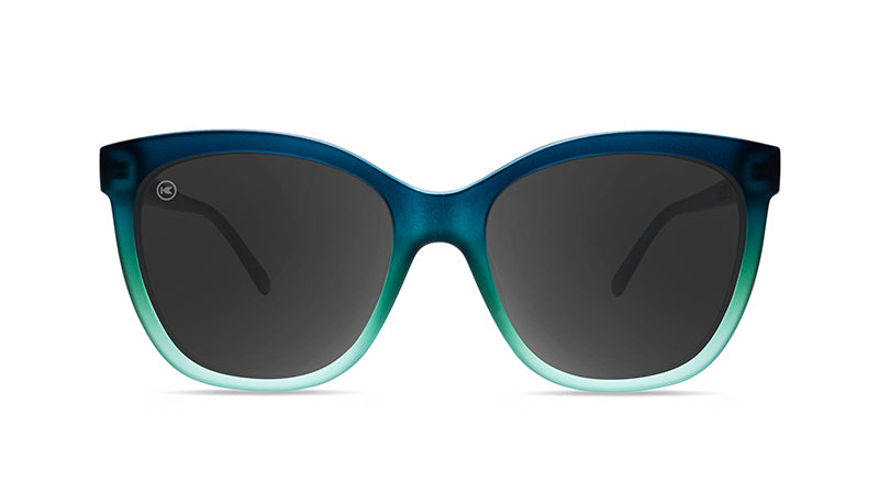 Sunglasses with Deep Blue to Light Blue Frames and Polarized Black Lenses, Front