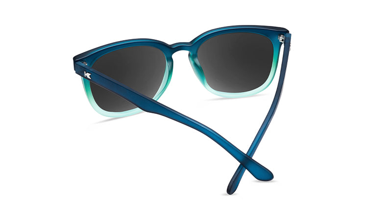 Sunglasses with Deep Blue to Light Blue Frames and Polarized Black Lenses, Back