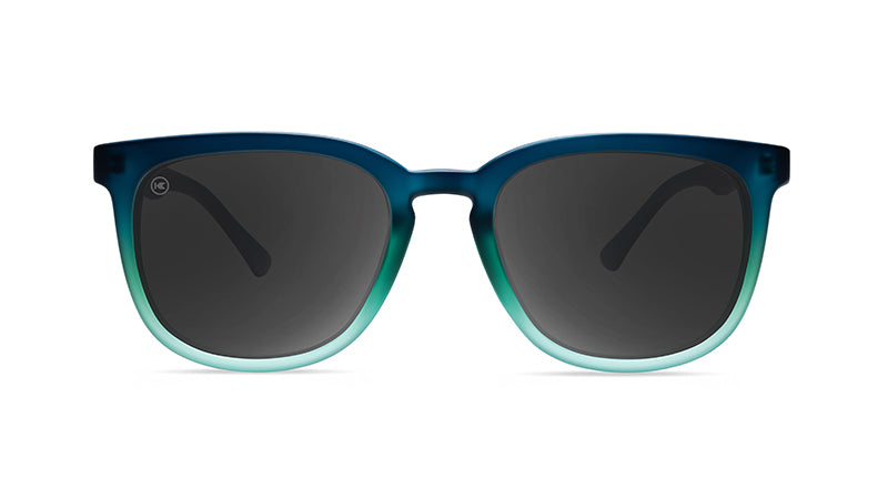 Sunglasses with Deep Blue to Light Blue Frames and Polarized Black Lenses, Front