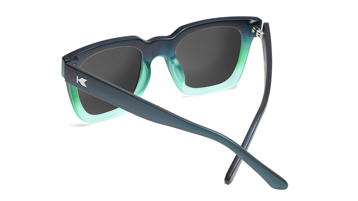 Sunglasses with Deep Blue to Light Blue Frames and Polarized Black Lenses, Back