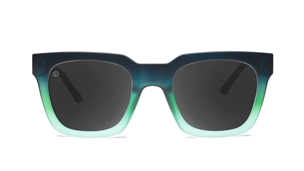 Sunglasses with Deep Blue to Light Blue Frames and Polarized Black Lenses, Front