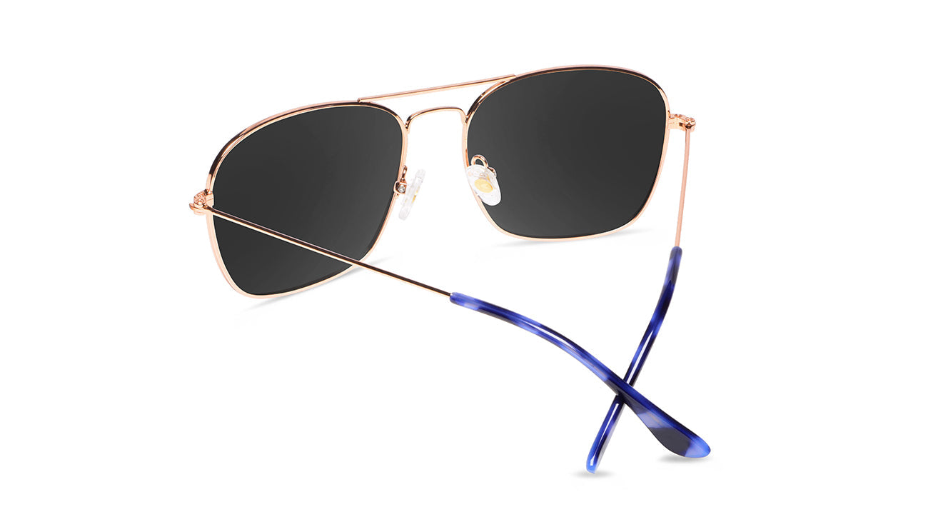 Sunglasses with Brown Metal Frames and Polarized Blue Lenses, Back