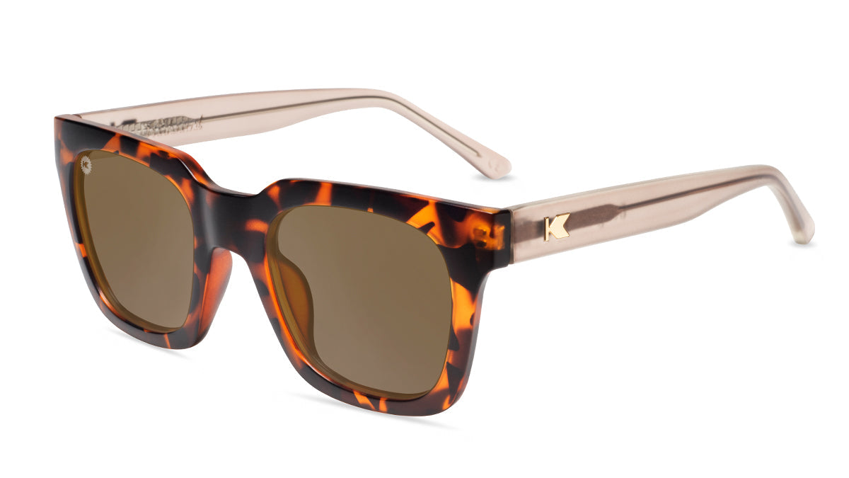 Sunglasses with Tortoise Shell Fronts and Clear Amber Arms with Polarized Amber Lenses, Flyover