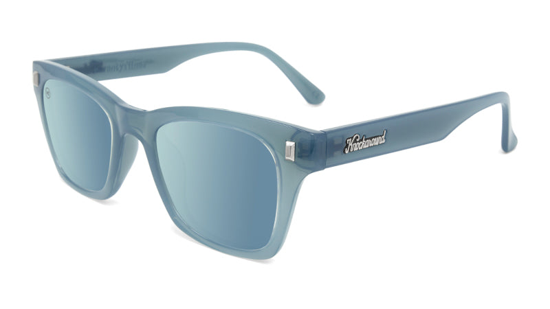 Sunglasses with Glossy Stormy Blue Frames and Polarized Sky Blue Lenses, Flyover