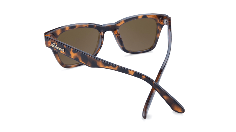 Sunglasses with Glossy Tortoise Shell Frames and Polarized Amber Lenses, Back