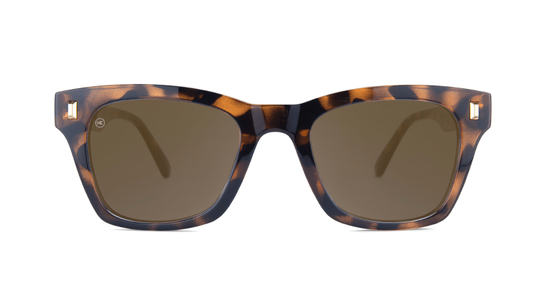 Sunglasses with Glossy Tortoise Shell Frames and Polarized Amber Lenses, Front