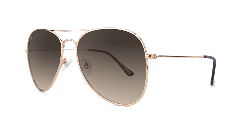 Sunglasses with Rose Gold Frame and Polarized Amber Gradient Lenses, Threequarter